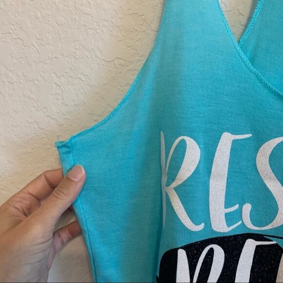 Women’s Teal Resting Beach Face Racerback Tank Top - Picture 5 of 7